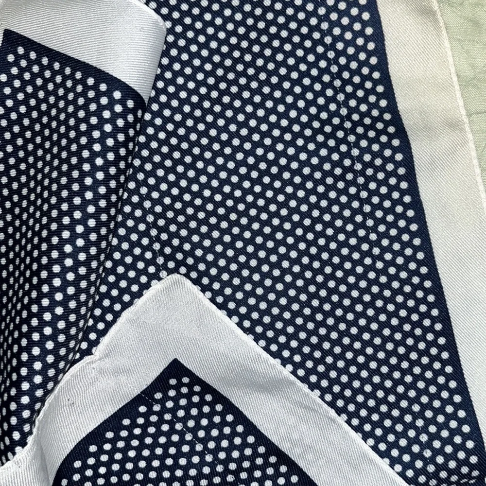 Vintage Navy Blue and Micro White Polka Dot Square Italian Scarf